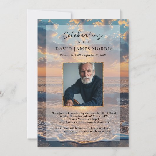 Personalized Sunset Funeral Invitation Kaart (Voorkant)