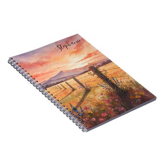 Personalized Sunset Wildflower Journal Notebook Notitieboek (Rechterzijde)