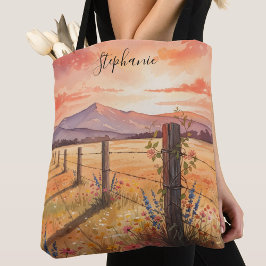 Personalized Sunset Wildflower Tote Bag
