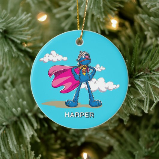 Personalized Super Grover | Custom Name & Photo Keramisch Ornament (Boom)