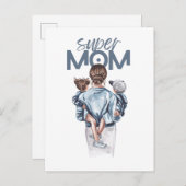 Personalized Super Mom with Son and Daughter Gift  Aankondigingskaart (Voorkant / Achterkant)