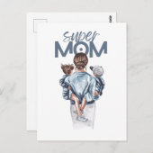 Personalized Super Mom with Son and Daughter Gift Briefkaart (Voorkant / Achterkant)