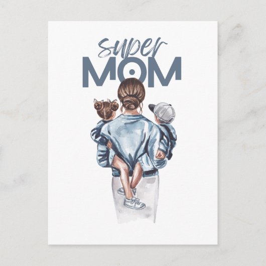 Personalized Super Mom with Son and Daughter Gift Briefkaart (Voorkant)