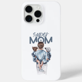 Personalized Super Mom with Son and Daughter Gift iPhone 15 Pro Max Hoesje