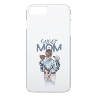 Personalized Super Mom with Son and Daughter Gift iPhone 8/7 Plus Hoesje