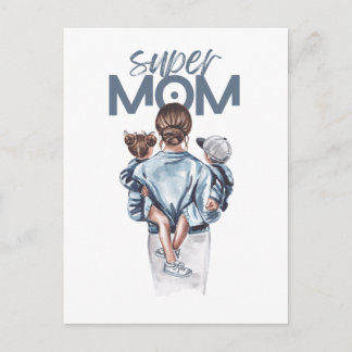 Personalized Super Mom with Son and Daughter Gift Feestdagenkaart