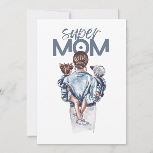 Personalized Super Mom with Son and Daughter Gift Feestdagenkaart (Voorkant)