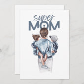 Personalized Super Mom with Son and Daughter Gift Feestdagenkaart (Voorkant / Achterkant)