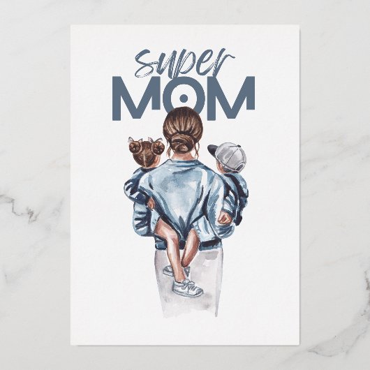 Personalized Super Mom with Son and Daughter Gift  Folie Uitnodiging (Voorkant)