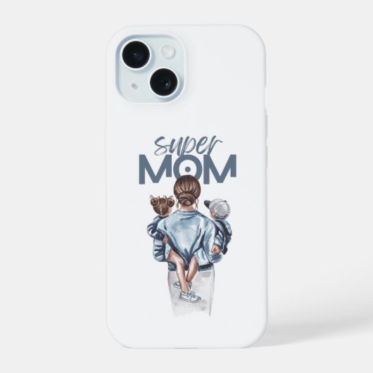 Personalized Super Mom with Son and Daughter Gift iPhone 15 Case (Achterkant)