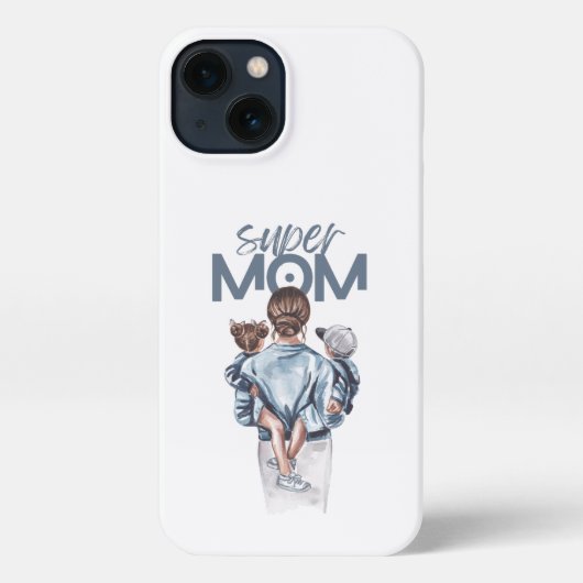 Personalized Super Mom with Son and Daughter Gift iPhone Hoesje (Achterkant)