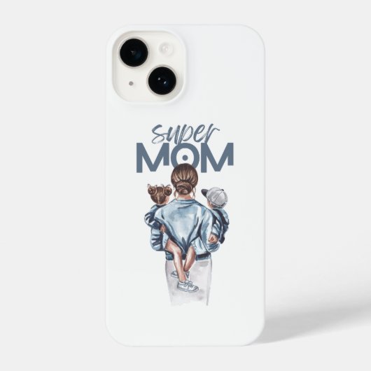 Personalized Super Mom with Son and Daughter Gift iPhone Hoesje (Achterkant)