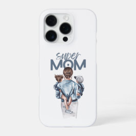 Personalized Super Mom with Son and Daughter Gift iPhone 16 Pro Hoesje