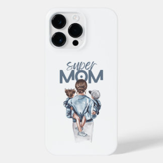 Personalized Super Mom with Son and Daughter Gift iPhone 14 Pro Max Hoesje