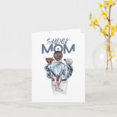 Personalized Super Mom with Son and Daughter Gift  Kaart (Gele Bloem)