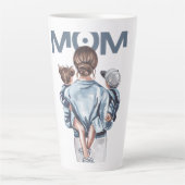 Personalized Super Mom with Son and Daughter Gift Latte Mok (Voorkant)