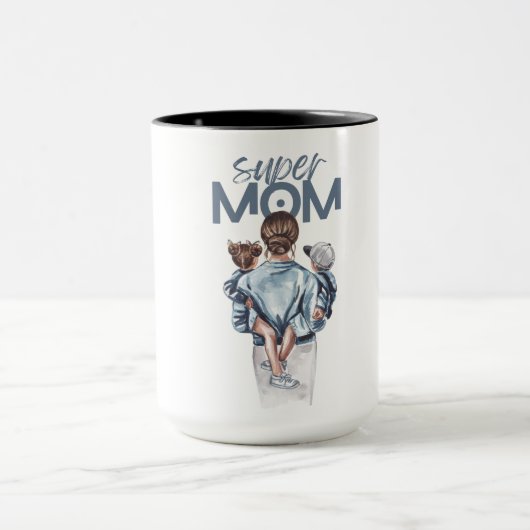 Personalized Super Mom with Son and Daughter Gift Mok (Midden)