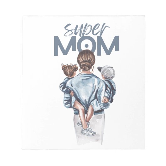 Personalized Super Mom with Son and Daughter Gift Notitieblok (Voorkant)
