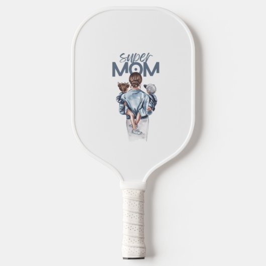 Personalized Super Mom with Son and Daughter Gift Pickleball Paddle (Voorkant)