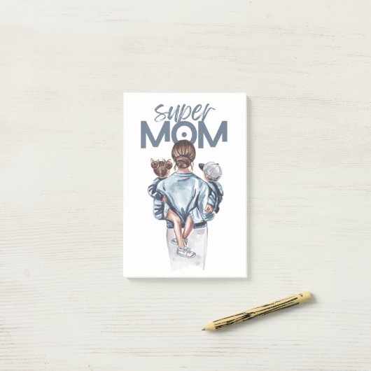 Personalized Super Mom with Son and Daughter Gift  Post-it® Notes (Op bureau)