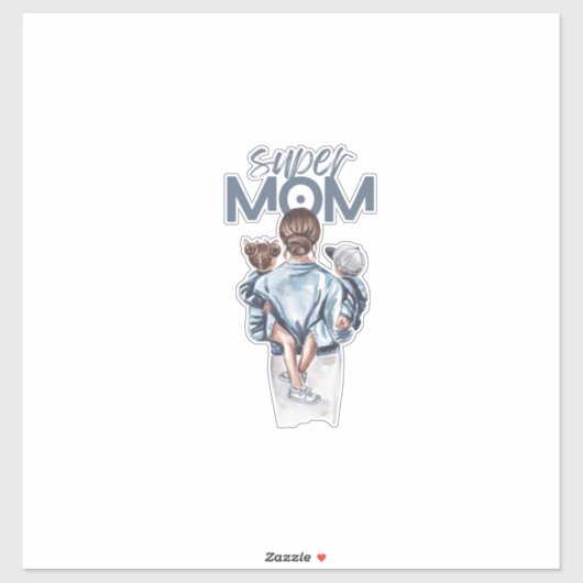 Personalized Super Mom with Son and Daughter Gift Sticker (Vel)