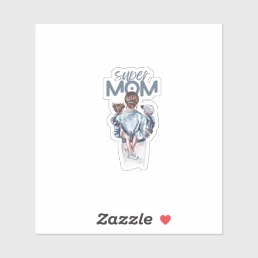 Personalized Super Mom with Son and Daughter Gift Sticker (Vel)