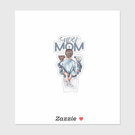 Personalized Super Mom with Son and Daughter Gift Sticker (Vel)