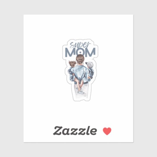 Personalized Super Mom with Son and Daughter Gift Sticker (Vel)