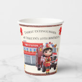 Personalized Sustainable Kawaii Girl Firefighter Papieren Bekers (Voorkant)