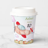 Personalized Sustainable Red Airplane Birthday Papieren Bekers (Voorkant)