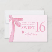 Personalized Sweet 16 Birthday Coquette Pink Bow  Bedankkaart (Voorkant)