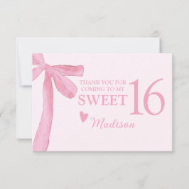 Personalized Sweet 16 Birthday Coquette Pink Bow  Bedankkaart