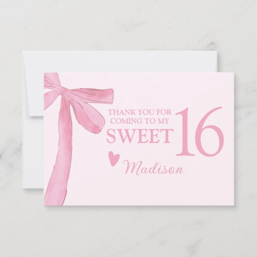Personalized Sweet 16 Birthday Coquette Pink Bow  Bedankkaart (Voorkant)