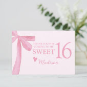 Personalized Sweet 16 Birthday Coquette Pink Bow  Bedankkaart (Staand voorkant)