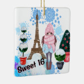 Personalized Sweet 16 Paris Winter Eiffel Tower Keramisch Ornament (Rechts)