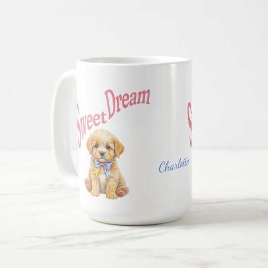 Personalized "Sweet Dream" Puppy Dog Watercolor Mu Koffiemok (Voorkant links)