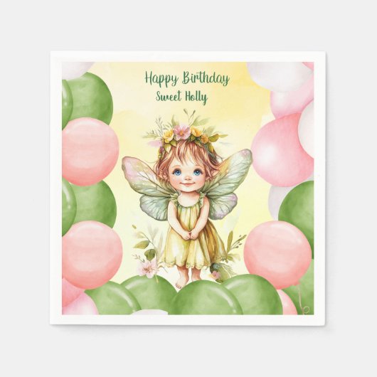 Personalized Sweet Fairy 1st Birthday Napkins Servet (Voorkant)