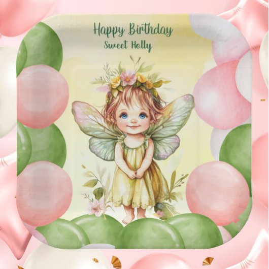 Personalized Sweet Fairy 1st Birthday Paper Plates Papieren Bordje