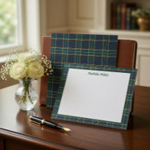 Personalized Tartan Note Card with Plaid Backgroun