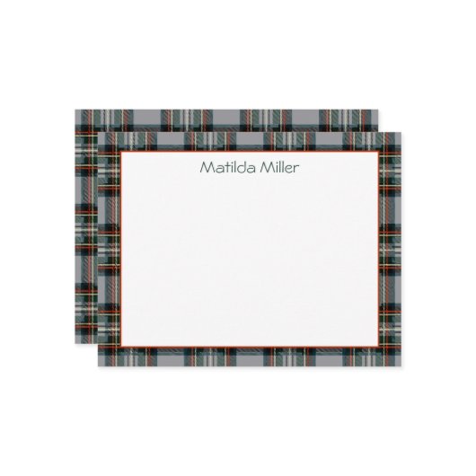 Personalized Tartan Note Card with Plaid Backgroun Notitiekaartje (Voorkant / Achterkant in situ)