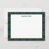 Personalized Tartan Note Card with Plaid Backgroun Notitiekaartje (Voorkant)