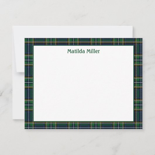 Personalized Tartan Note Card with Plaid Backgroun Notitiekaartje (Voorkant)