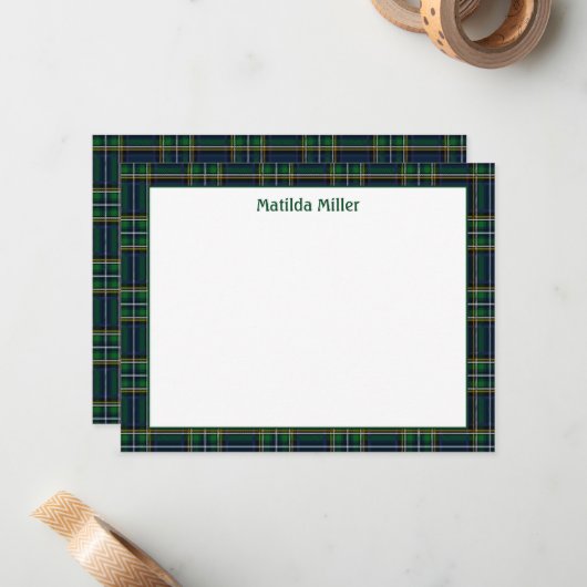 Personalized Tartan Note Card with Plaid Backgroun Notitiekaartje (Voorkant / Achterkant in situ)