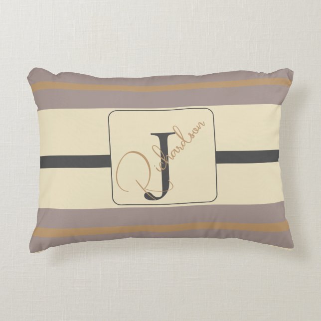 Personalized Taupe Gold Stripe Modern Neutral Chic Accent Kussen (Voorkant)