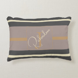 Personalized Taupe Gold Stripe Modern Neutral Chic Accent Kussen