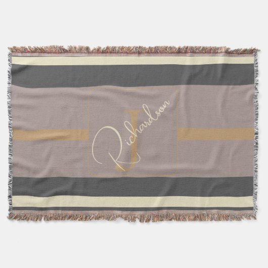 Personalized Taupe Gold Stripe Modern Neutral Chic Deken (Voorkant)