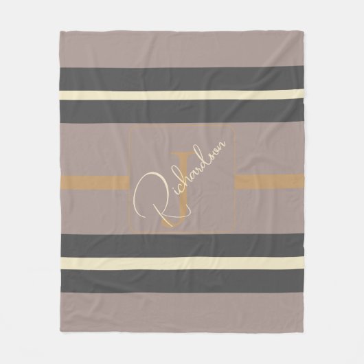 Personalized Taupe Gold Stripe Modern Neutral Chic Fleece Deken (Voorkant)