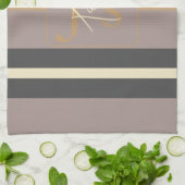 Personalized Taupe Gold Stripe Modern Neutral Chic Theedoek (Gevouwen)