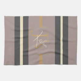 Personalized Taupe Gold Stripe Modern Neutral Chic Theedoek