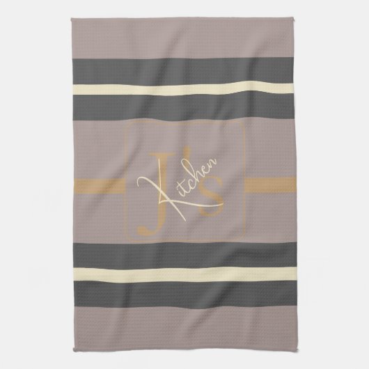 Personalized Taupe Gold Stripe Modern Neutral Chic Theedoek (Verticaal)